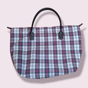 Plaid 🌞Flannel Weekender Duffel Faux Leather Handles XL Compartment